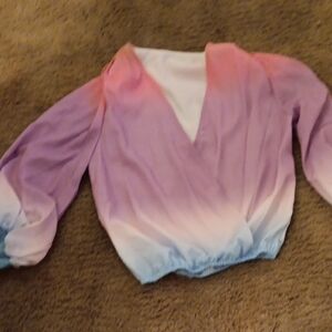 Elegant Ombre V-Neck Blouse - Purple and White